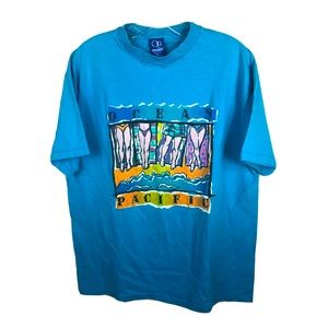 Ocean Pacific OP Vtg 1987 Turquoise T-Shirt Beach Sun Tanning - Fits Med/Large